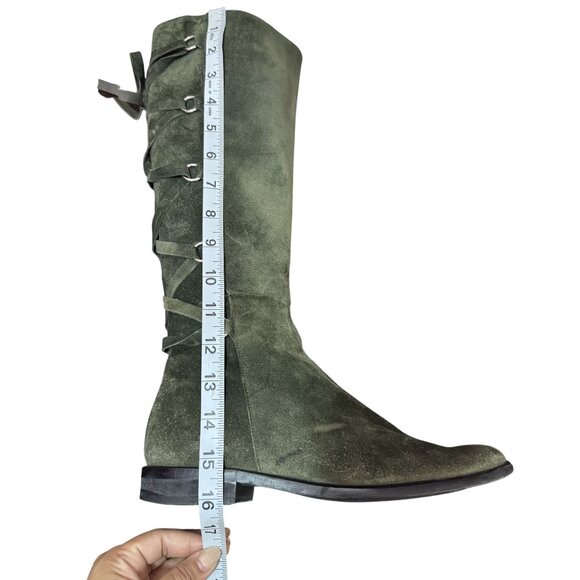 Vintage Suarez Italy Womens Olive Green Suede Knee High Lace Up Boots Side Zip 8 - Picture 8 of 12